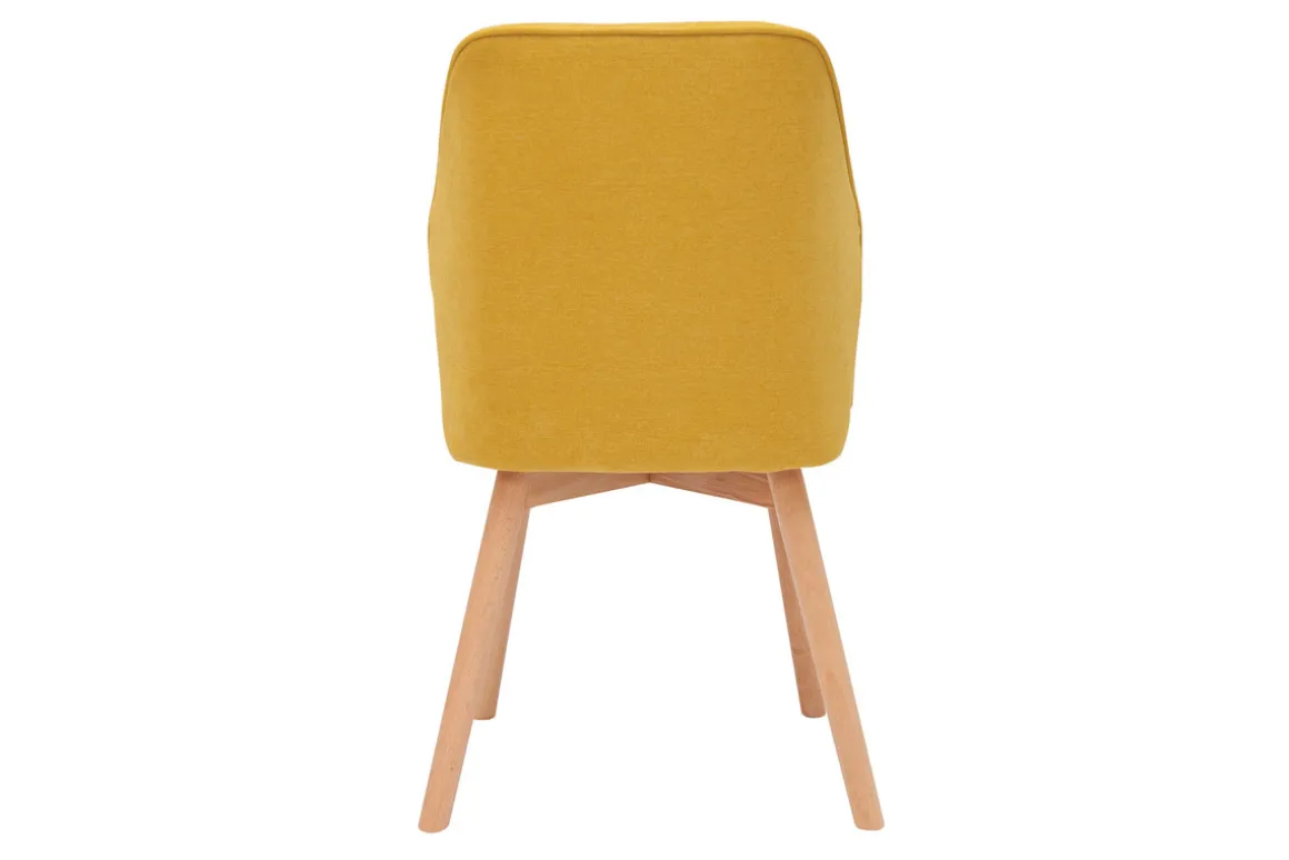 Discount Miliboo Set de 2 sillas de diseño de tela efecto aterciopelado amarillo mostaza con patas de madera clara maciza FANETTE