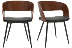 Sale Miliboo Set de 2 sillas de diseño de nogal oscuro con asiento y metal negro RIFF