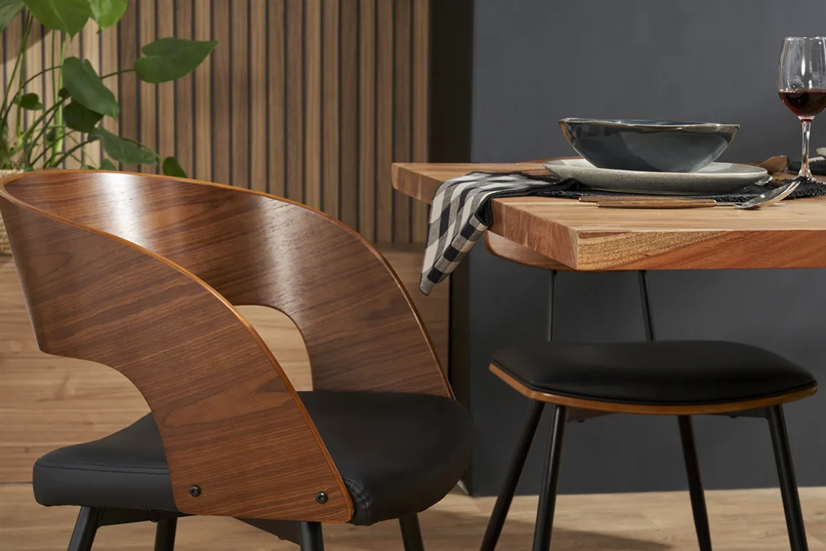 Sale Miliboo Set de 2 sillas de diseño de nogal oscuro con asiento y metal negro RIFF