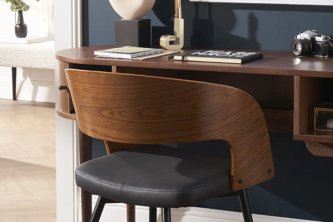 Sale Miliboo Set de 2 sillas de diseño de nogal oscuro con asiento y metal negro RIFF