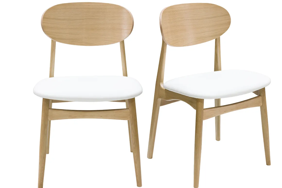 Sale Miliboo Set de 2 sillas de diseño de roble macizo blanco y madera clara VICKY