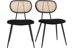 Fashion Miliboo Set de 2 sillas de diseño negras de terciopelo, metal y rejilla de ratán natural TOLMA