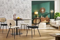 Fashion Miliboo Set de 2 sillas de diseño negras de terciopelo, metal y rejilla de ratán natural TOLMA