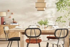 Fashion Miliboo Set de 2 sillas de diseño negras de terciopelo, metal y rejilla de ratán natural TOLMA