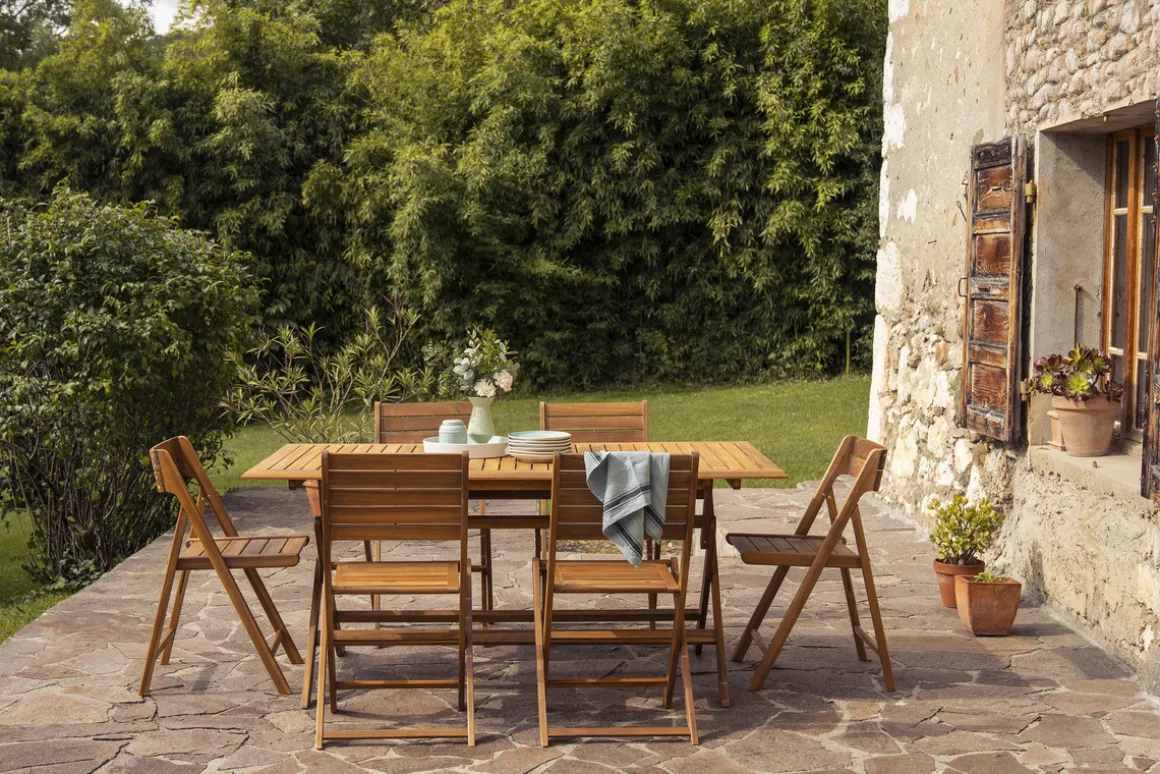 Store Miliboo Set de 2 sillas de jardín plegables de madera maciza DIEGO