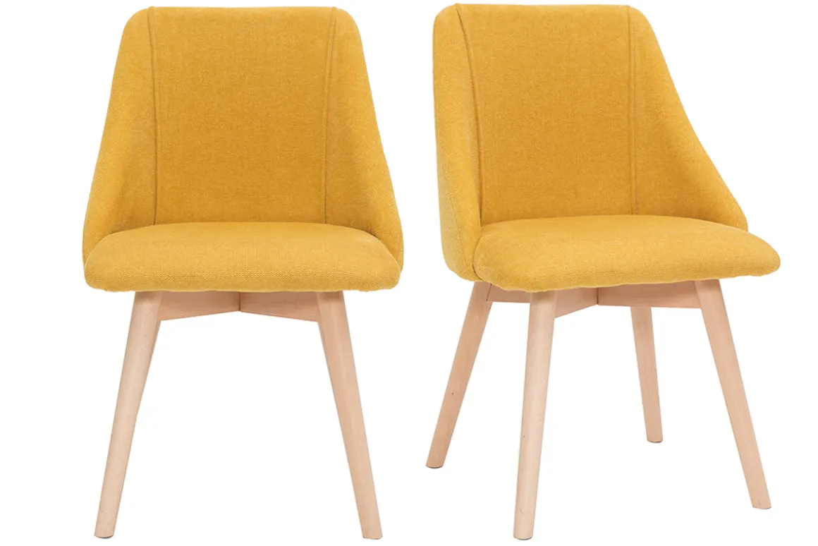 Cheap Miliboo Set de 2 sillas de tela efecto aterciopelado texturizado amarillo mostaza y madera maciza HIGGINS
