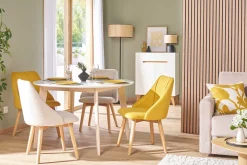 Cheap Miliboo Set de 2 sillas de tela efecto aterciopelado texturizado amarillo mostaza y madera maciza HIGGINS