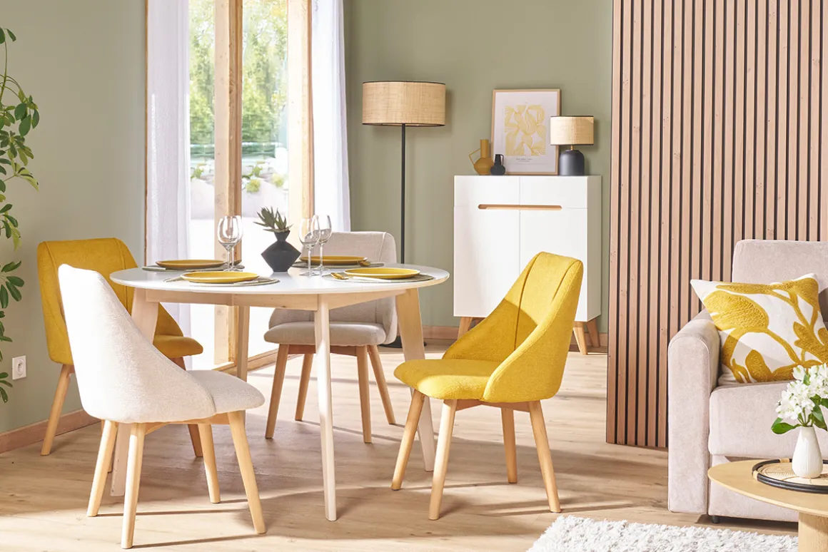 Cheap Miliboo Set de 2 sillas de tela efecto aterciopelado texturizado amarillo mostaza y madera maciza HIGGINS