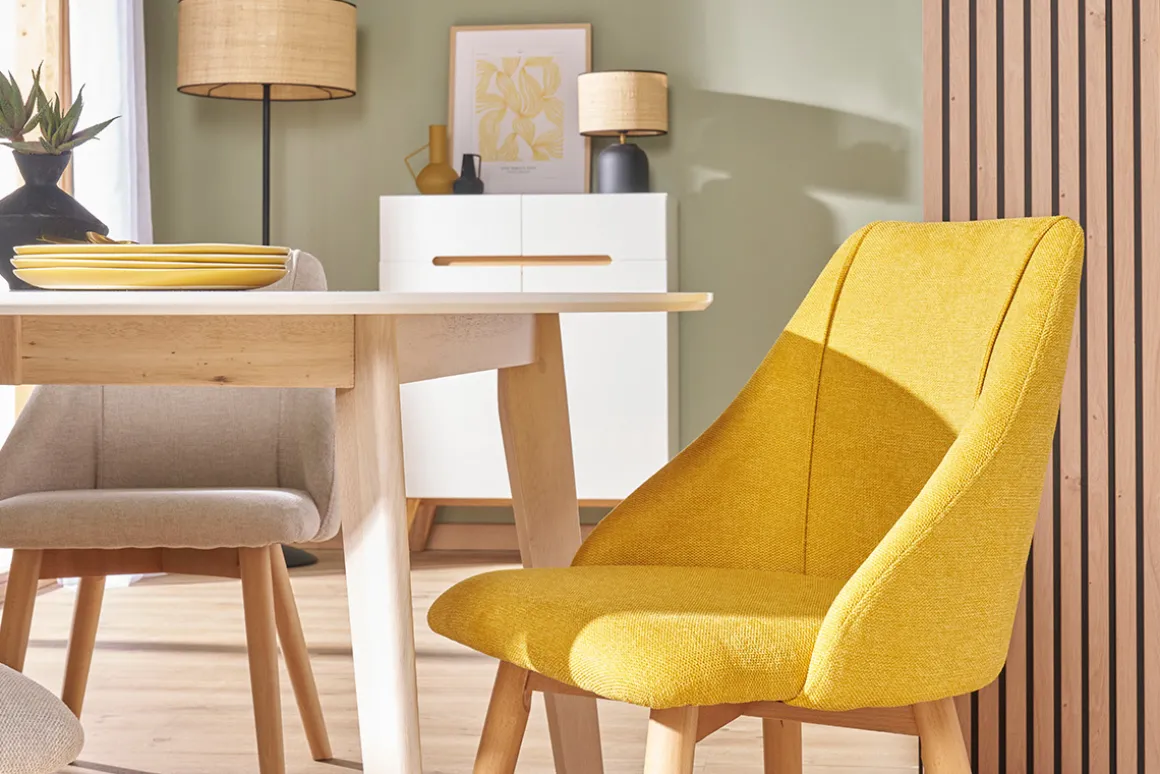 Cheap Miliboo Set de 2 sillas de tela efecto aterciopelado texturizado amarillo mostaza y madera maciza HIGGINS