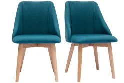 Discount Miliboo Set de 2 sillas de tela efecto aterciopelado texturizado azul petróleo y madera clara maciza HIGGINS