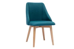 Discount Miliboo Set de 2 sillas de tela efecto aterciopelado texturizado azul petróleo y madera clara maciza HIGGINS