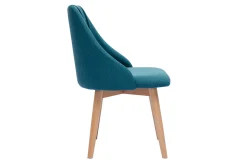 Discount Miliboo Set de 2 sillas de tela efecto aterciopelado texturizado azul petróleo y madera clara maciza HIGGINS