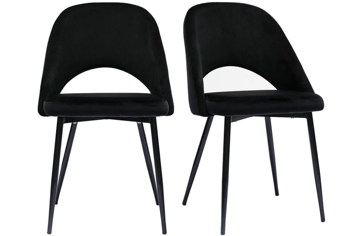 Best Sale Miliboo Set de 2 sillas de terciopelo negro con patas de metal COSETTE