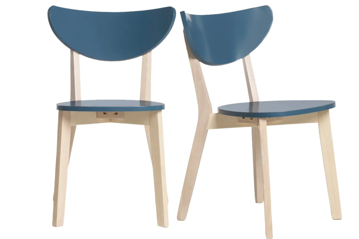 Store Miliboo Set de 2 sillas nórdicas azul petróleo y madera clara LEENA