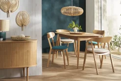Cheap Miliboo Set de 2 sillas nórdicas de madera clara de roble macizo y tela beige LOVA