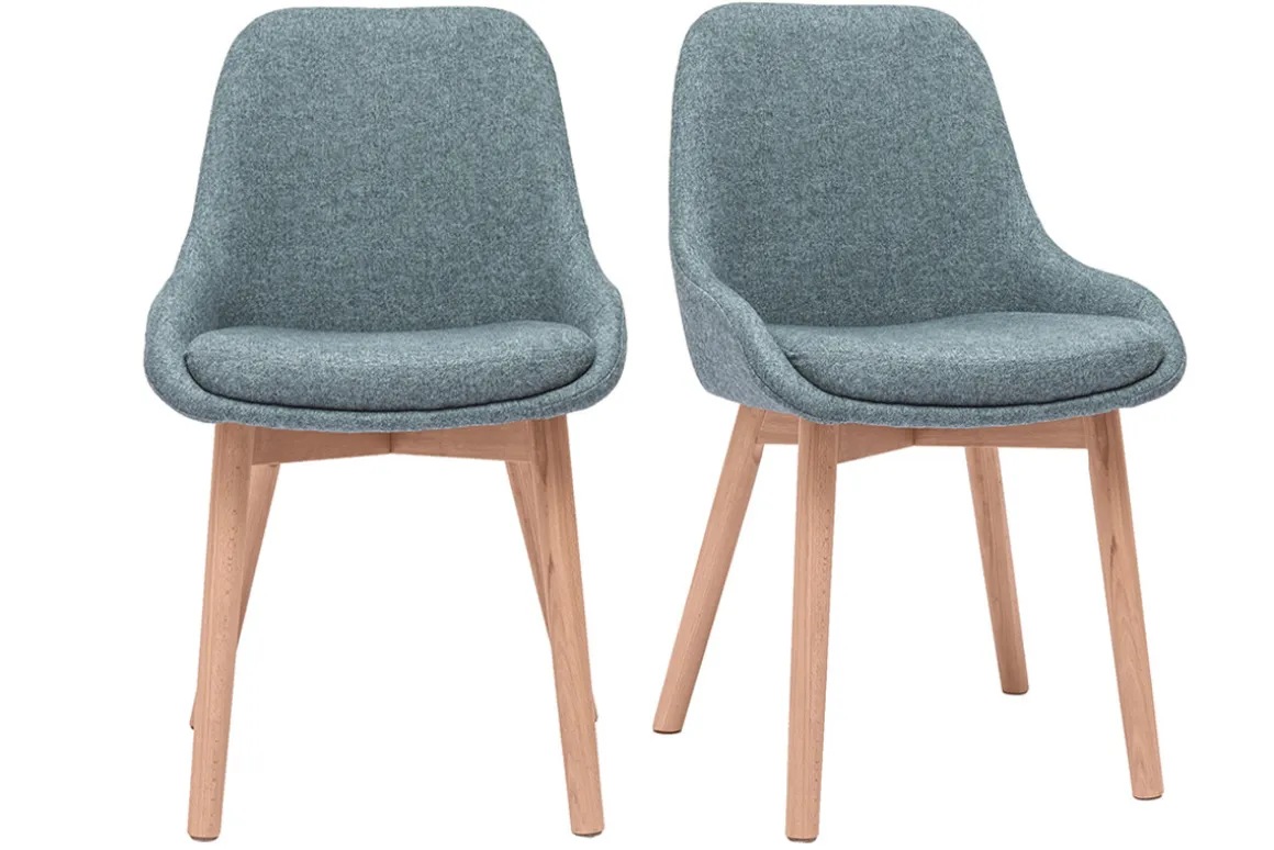 Flash Sale Miliboo Set de 2 sillas nórdicas de tela verde grisáceo y madera clara maciza HOLO