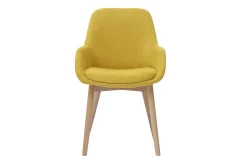 Fashion Miliboo Set de 2 sillas nórdicas de tela efecto aterciopelado amarillo mostaza y madera clara maciza HOLO