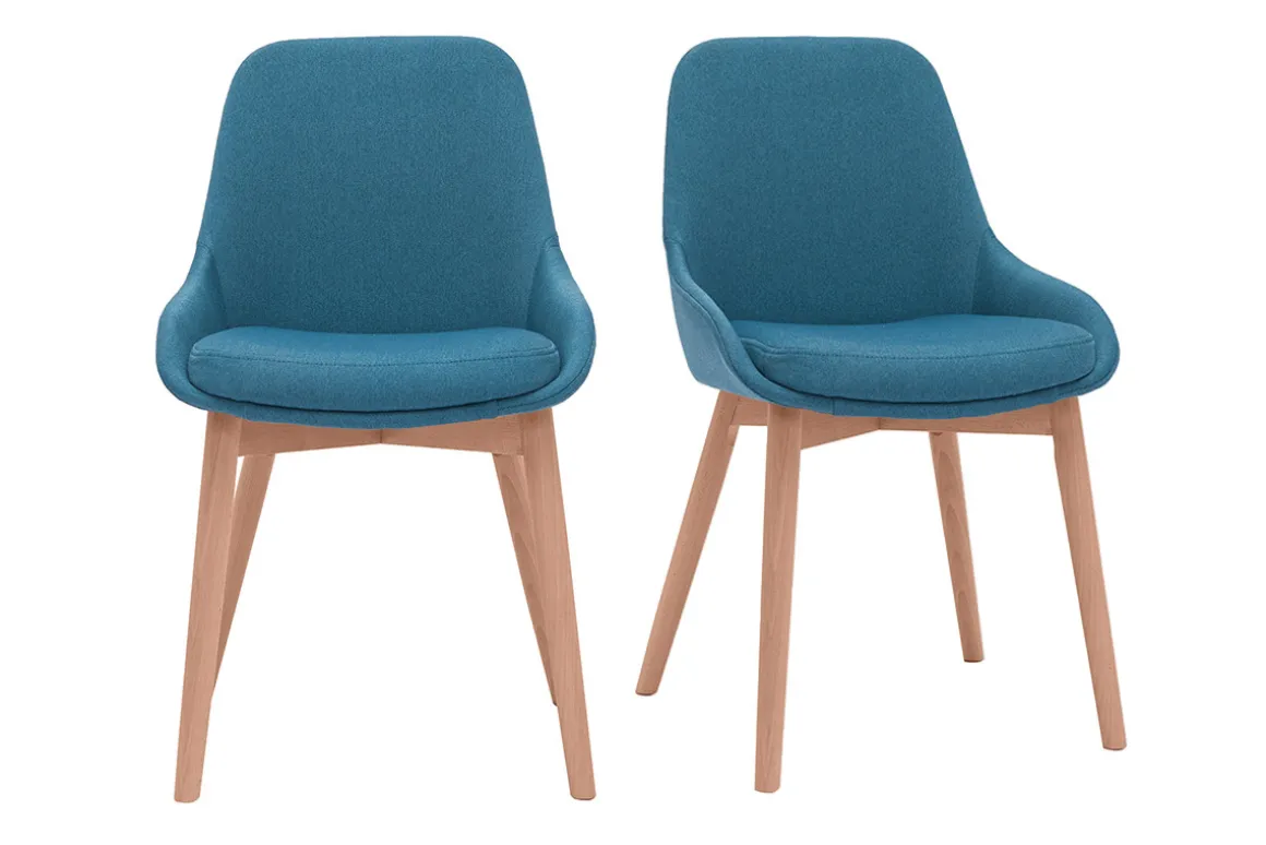 Cheap Miliboo Set de 2 sillas nórdicas de tela azul petróleo y madera clara maciza HOLO
