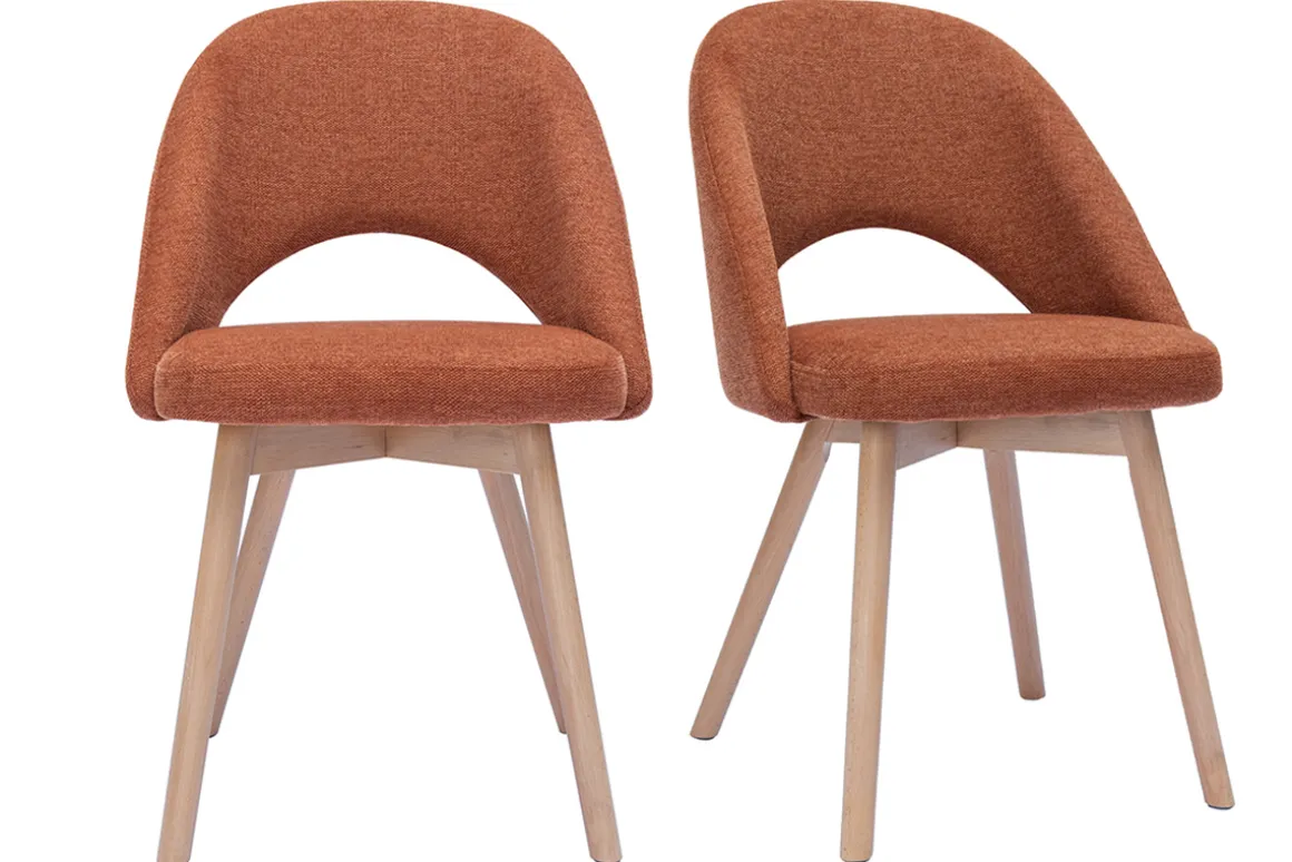 Best Miliboo Set de 2 sillas nórdicas de tejido efecto aterciopelado texturizado terracota y madera clara COSETTE