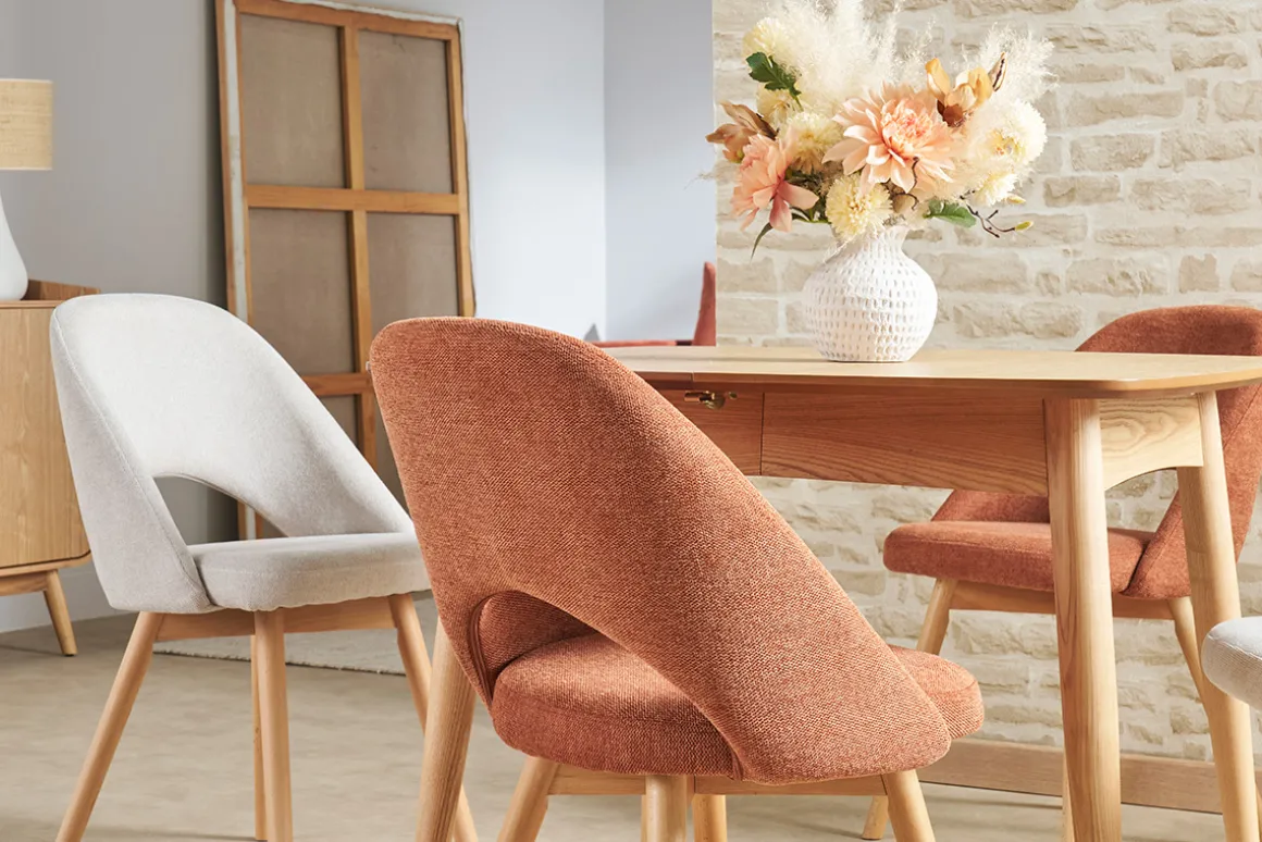 Best Miliboo Set de 2 sillas nórdicas de tejido efecto aterciopelado texturizado terracota y madera clara COSETTE