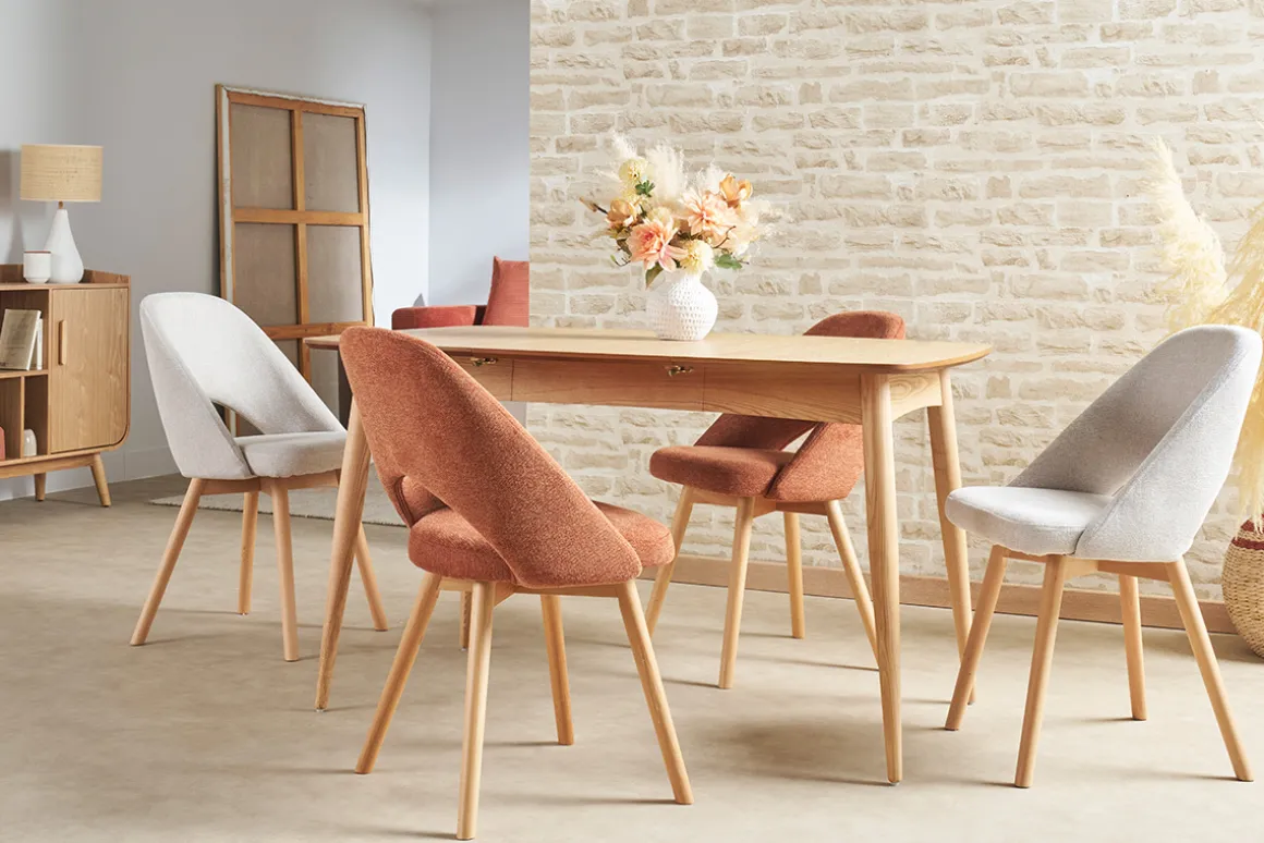 Best Miliboo Set de 2 sillas nórdicas de tejido efecto aterciopelado texturizado terracota y madera clara COSETTE