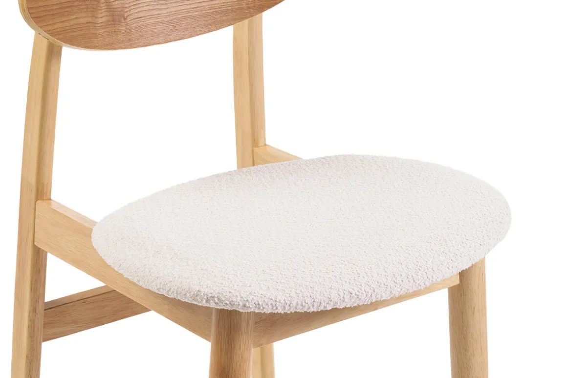 Flash Sale Miliboo Set de 2 sillas nórdicas de madera clara y borreguillo blanco ELION