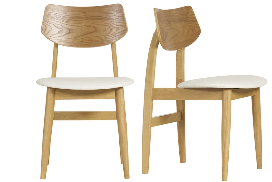 New Miliboo Set de 2 sillas nórdicas de madera clara y blanco ELION