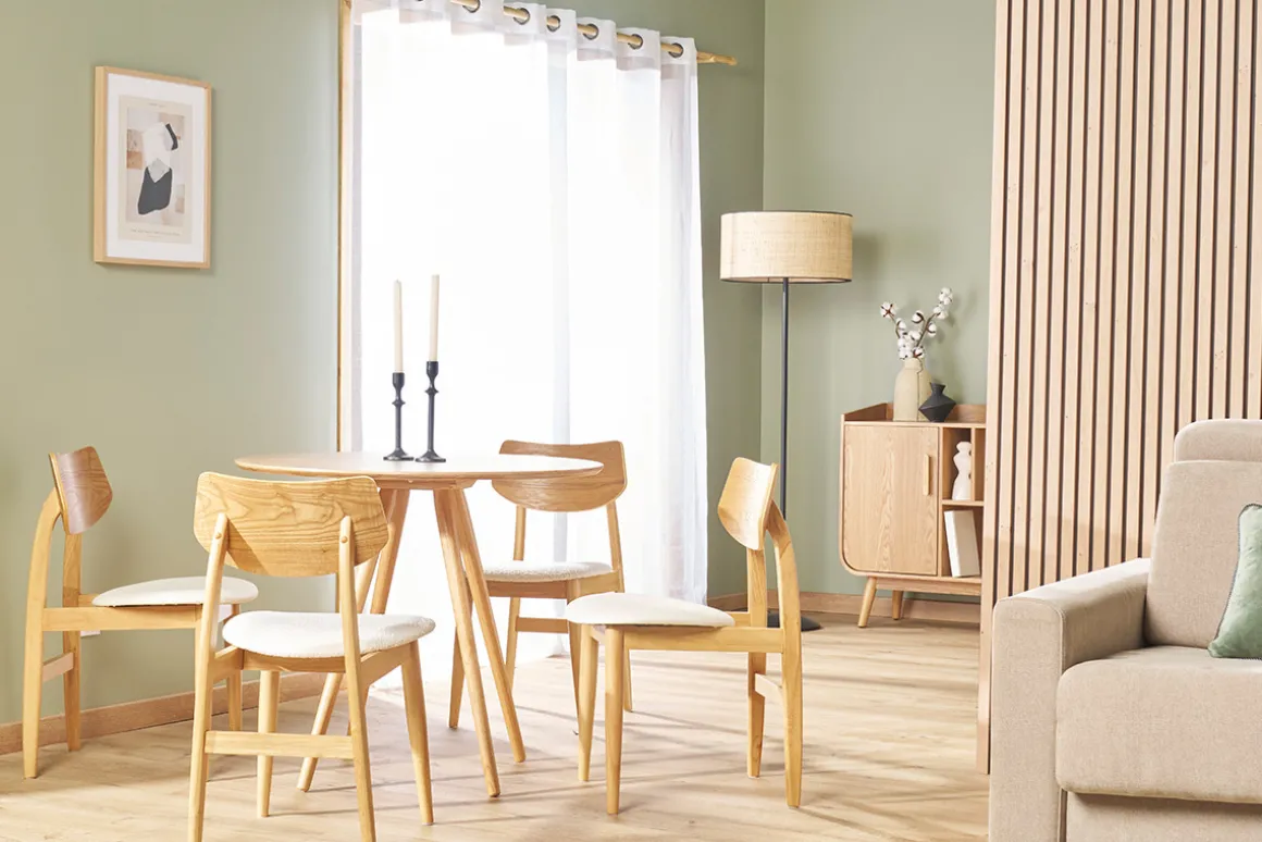 New Miliboo Set de 2 sillas nórdicas de madera clara y blanco ELION
