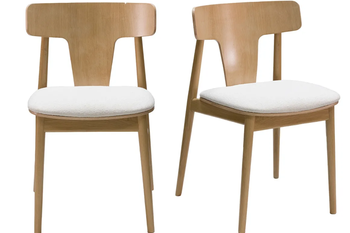 Store Miliboo Set de 2 sillas nórdicas de roble y tejido efecto borreguillo color crudo LOUISA
