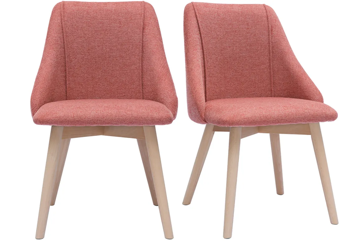 Sale Miliboo Set de 2 sillas nórdicas de tejido efecto aterciopelado texturizado terracota y madera clara HIGGINS