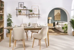 New Miliboo Set de 2 sillas nórdicas de tela efecto aterciopelado beige y madera clara maciza HOLO