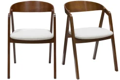 Shop Miliboo Set de 2 sillas vintage apilables de madera maciza teñida de nogal y borreguillo blanco LOVA