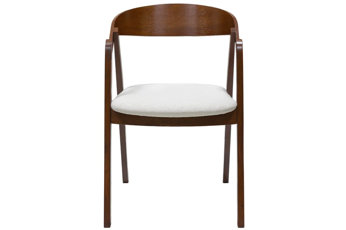 Shop Miliboo Set de 2 sillas vintage apilables de madera maciza teñida de nogal y borreguillo blanco LOVA