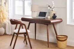 Shop Miliboo Set de 2 sillas vintage apilables de madera maciza teñida de nogal y borreguillo blanco LOVA