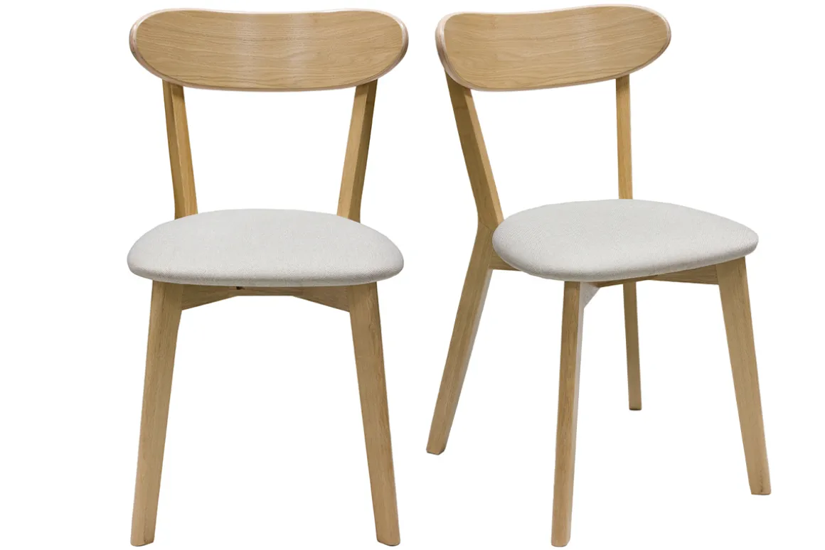 Best Sale Miliboo Set de 2 sillas vintage de madera de roble claro y tela beige DOVE