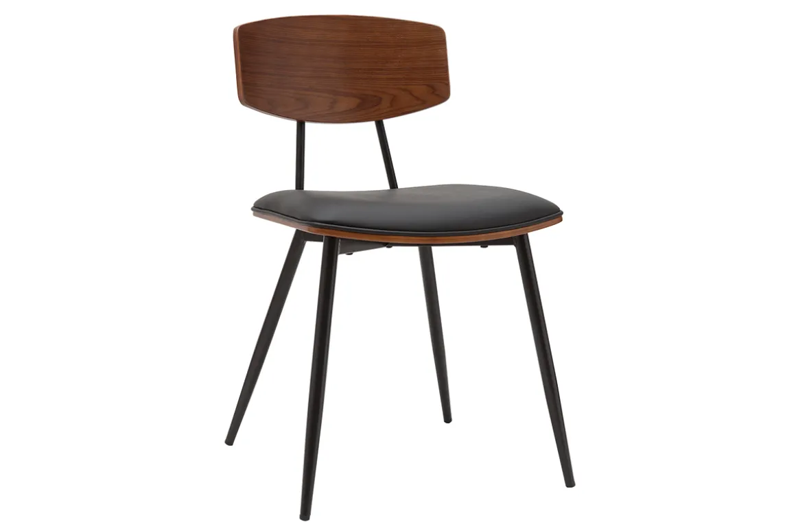 Sale Miliboo Set de 2 sillas vintage de madera de nogal oscuro con asiento negro y metal negro JOLINE