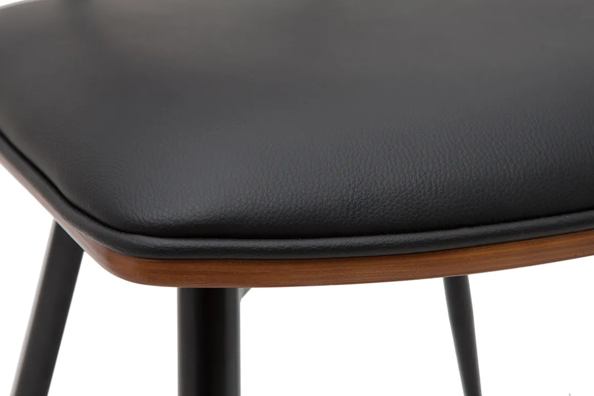 Sale Miliboo Set de 2 sillas vintage de madera de nogal oscuro con asiento negro y metal negro JOLINE