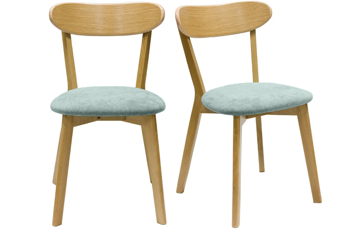 Fashion Miliboo Set de 2 sillas vintage de madera de roble claro y tela efecto aterciopelado verde celadón DOVE