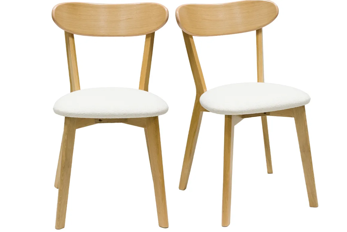 Online Miliboo Set de 2 sillas vintage de madera de roble claro y borreguillo DOVE