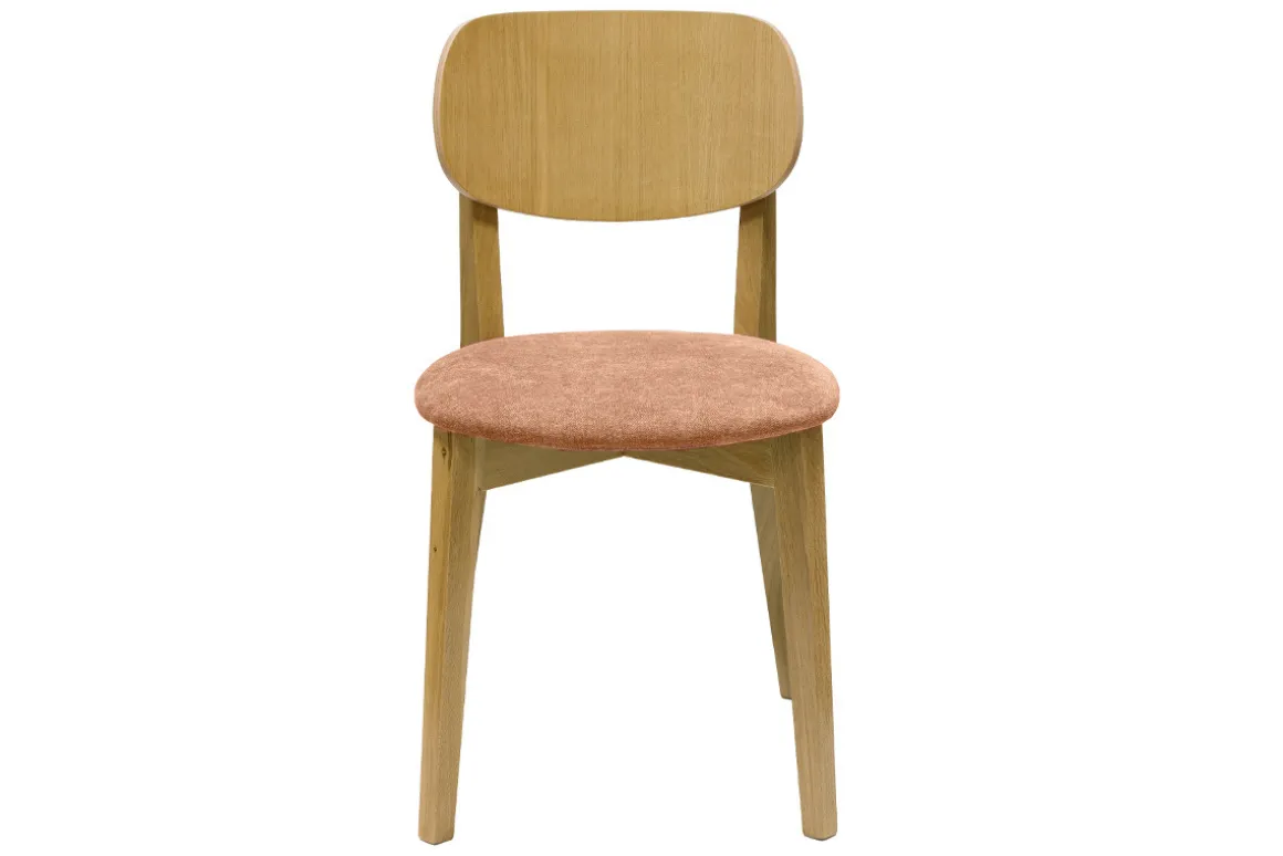Outlet Miliboo Set de 2 sillas vintage de madera de roble claro y tela efecto aterciopelado terracota LUCIA