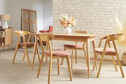 Best Miliboo Set de 2 sillas vintage de madera de roble claro y tela efecto aterciopelado texturizado DOVE