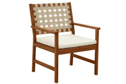 Online Miliboo Set de 2 sillones de jardín de madera maciza con cojín blanco y cinchas beige SANTANA