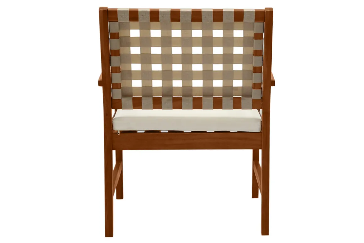 Online Miliboo Set de 2 sillones de jardín de madera maciza con cojín blanco y cinchas beige SANTANA