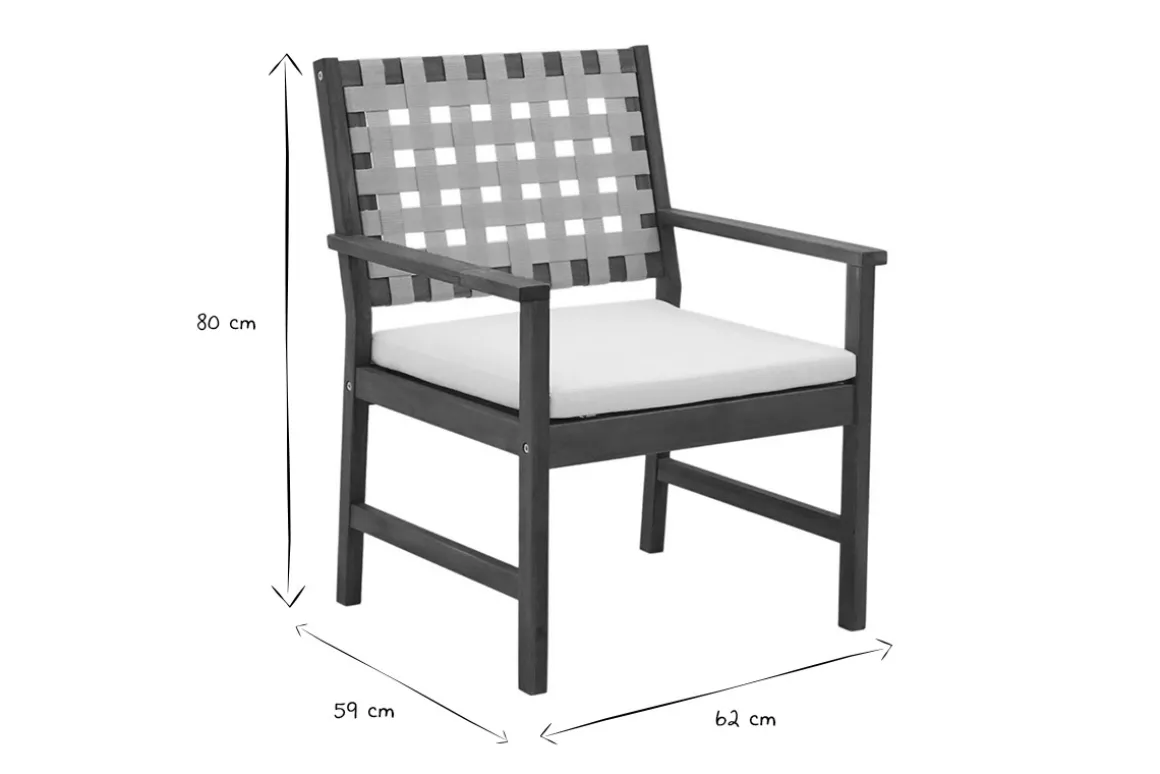 Online Miliboo Set de 2 sillones de jardín de madera maciza con cojín blanco y cinchas beige SANTANA