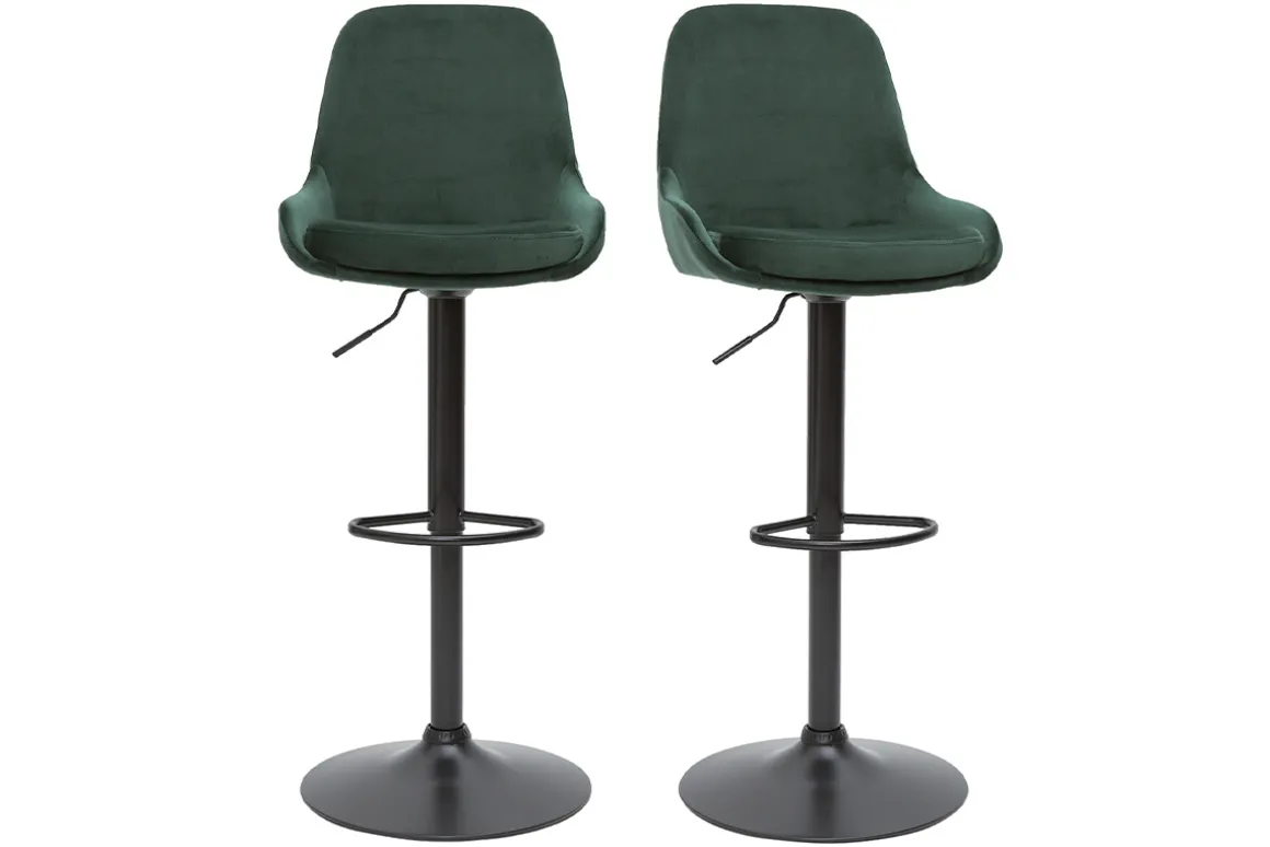 Store Miliboo Set de 2 taburetes de cocina de diseño regulables terciopelo verde HOLO