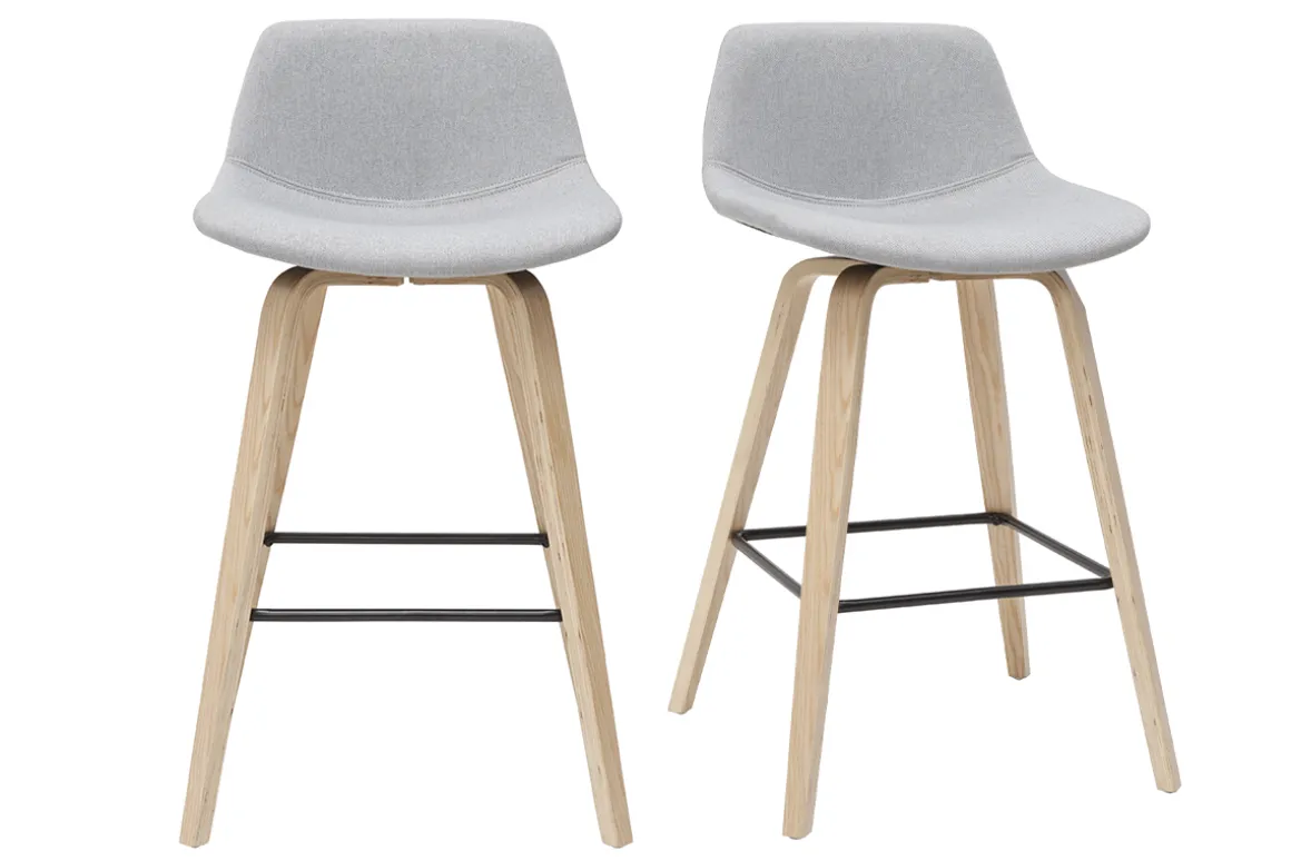 Store Miliboo Set de 2 taburetes de cocina nórdicos gris claro y madera 65 cm NONIE