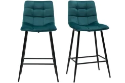 Outlet Miliboo Set de 2 taburetes de cocina de diseño de terciopelo azul petróleo 65 cm MAXWELL