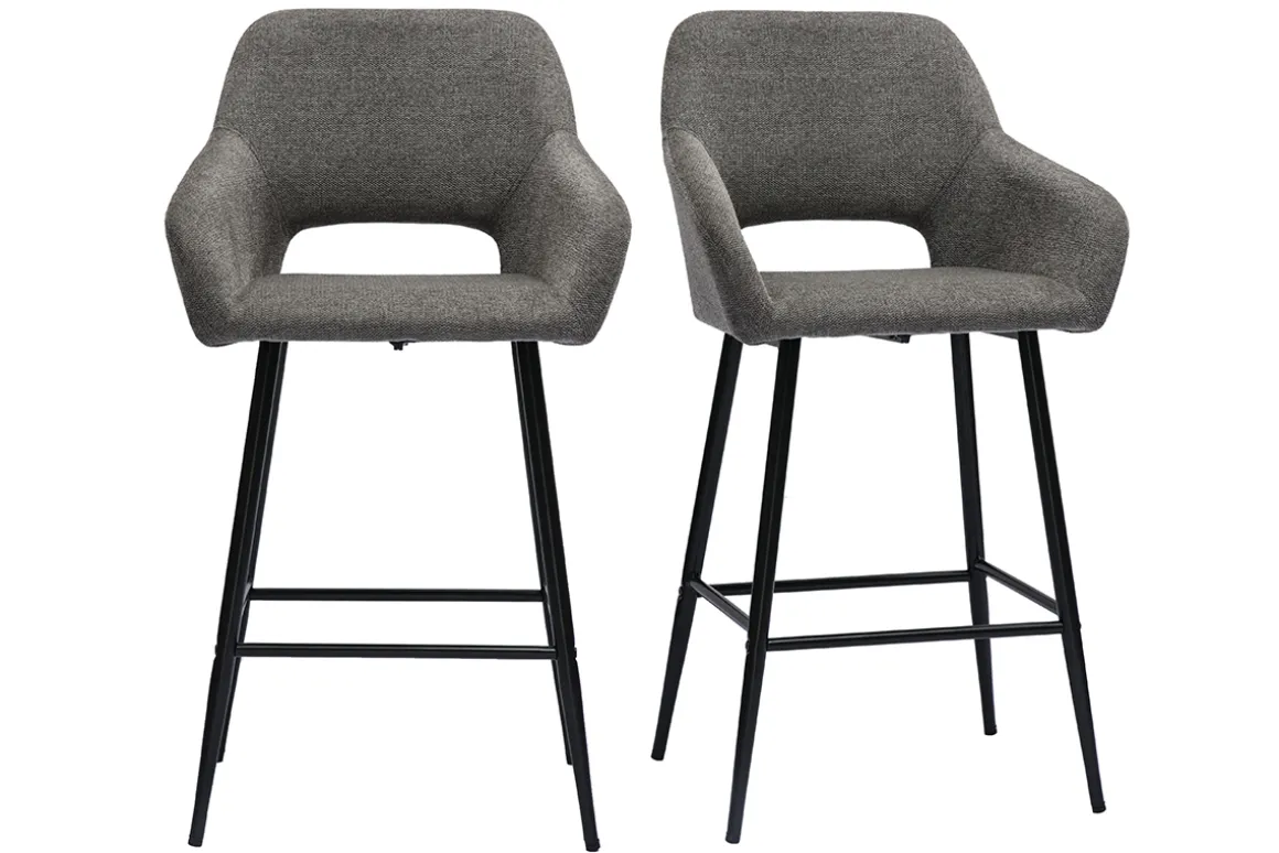 Outlet Miliboo Set de 2 taburetes de cocina efecto aterciopelado texturizado gris y metal 65 cm LAURETTE