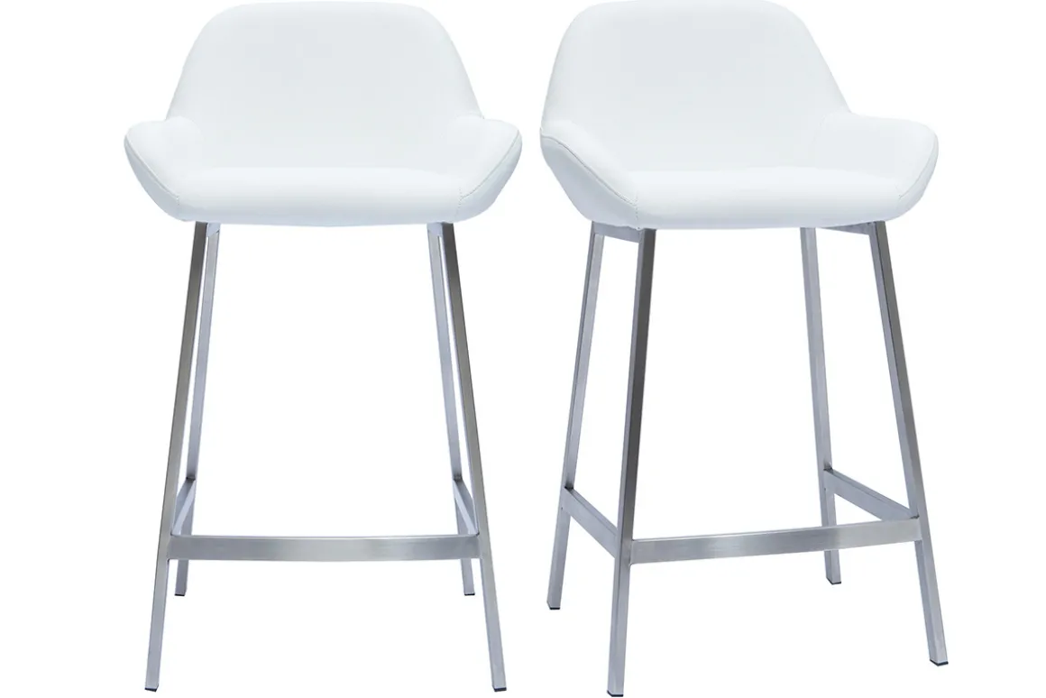 New Miliboo Set de 2 taburetes de cocina de diseño blancos con pie de metal RINGER