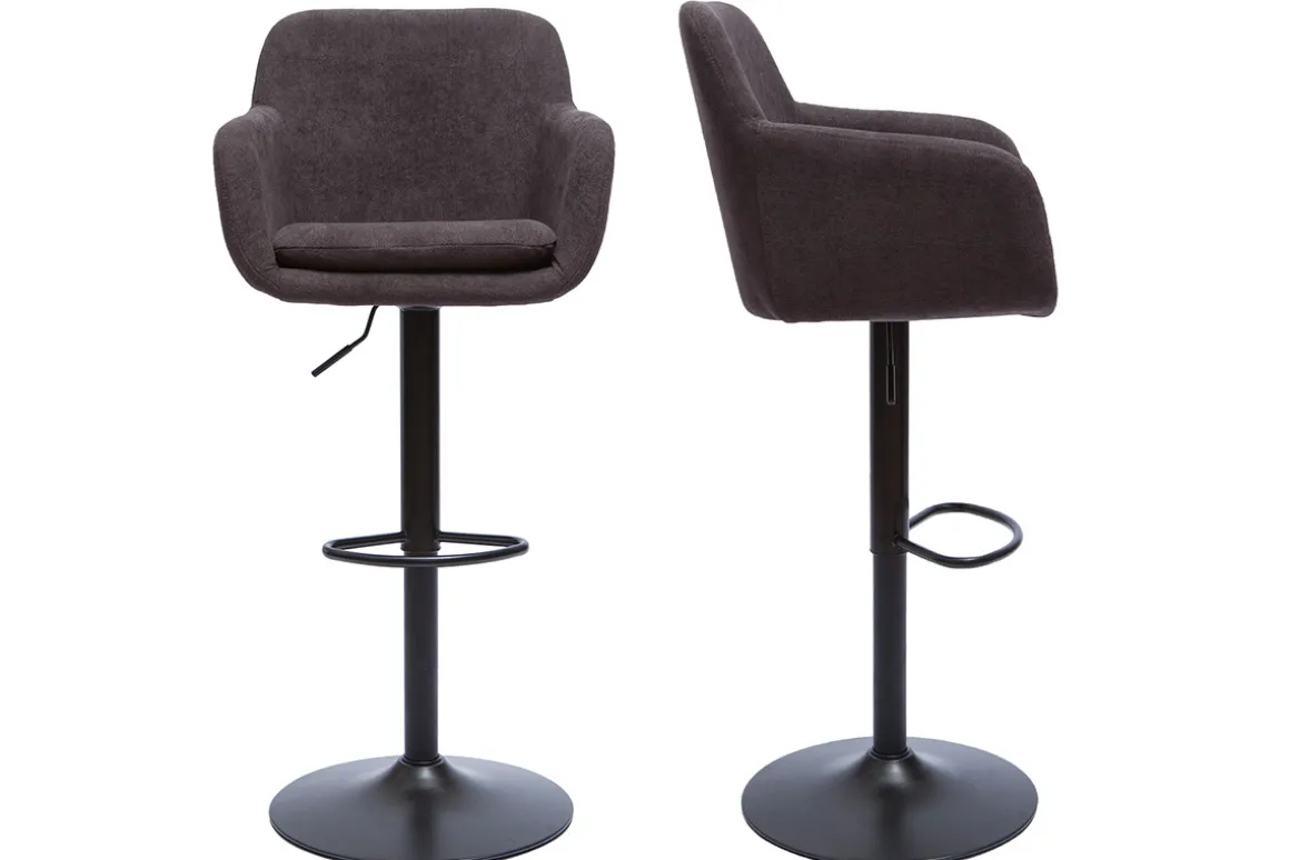 Outlet Miliboo Set de 2 taburetes de cocina regulables efecto aterciopelado gris oscuro AMIKA